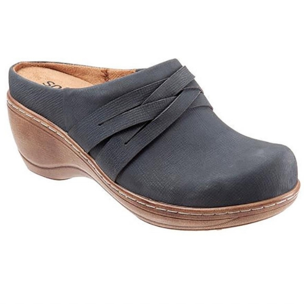NEW SOFTWALK MACKAY DENIM NUBUCK CLOG BLUE BROWN SLIP ON COMFORT